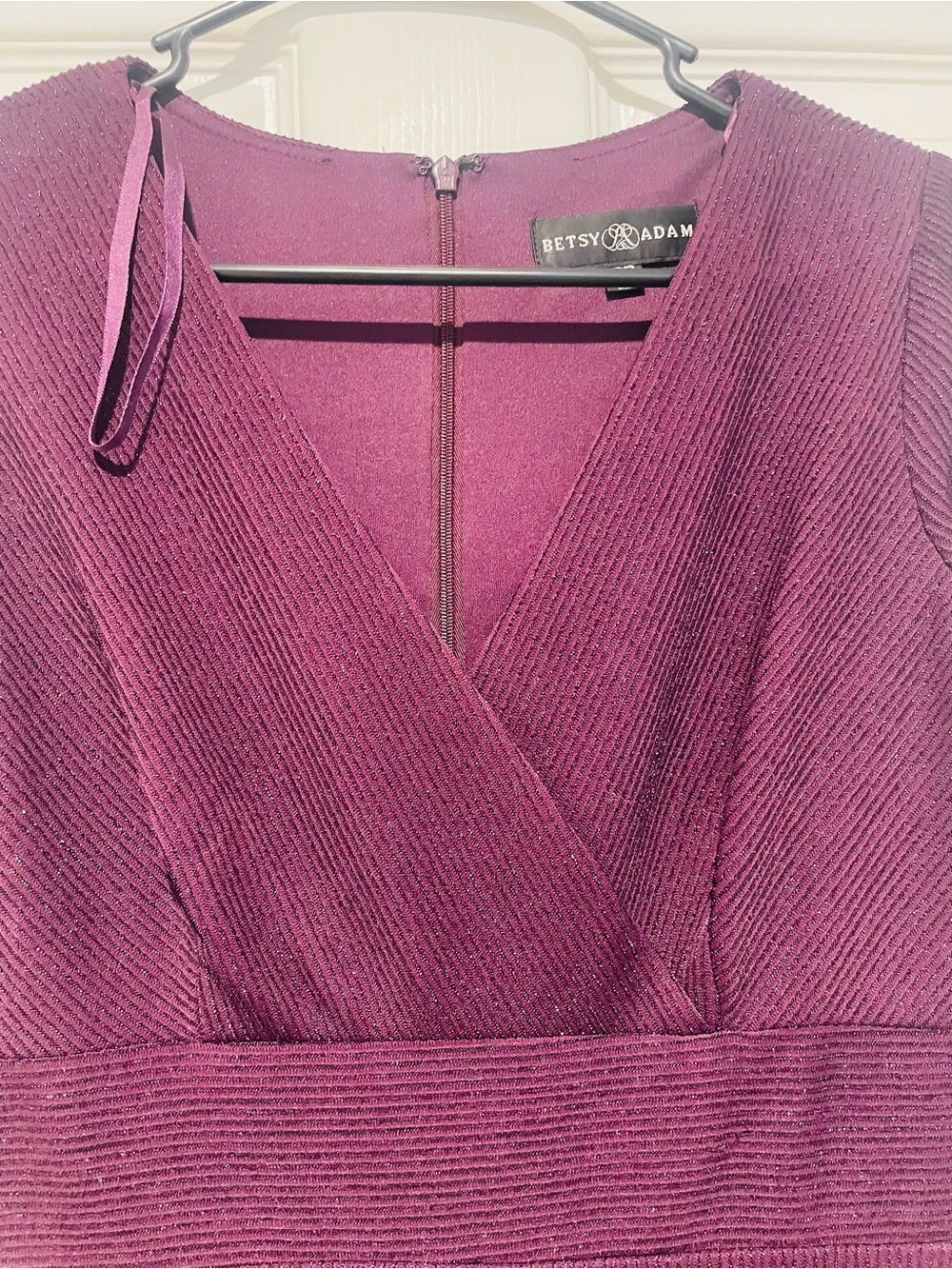 Betsy & Adam Long-Sleeve Sparkle Gown in Burgundy - Picture 4 of 5